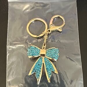 Gold Bow Keychain/Bag Charm with Turquoise Crystals